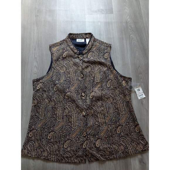 Vintage Units Woman Paisley Print Sleeveless Button-Down Blouse Vest 1X NWT - Picture 4 of 8
